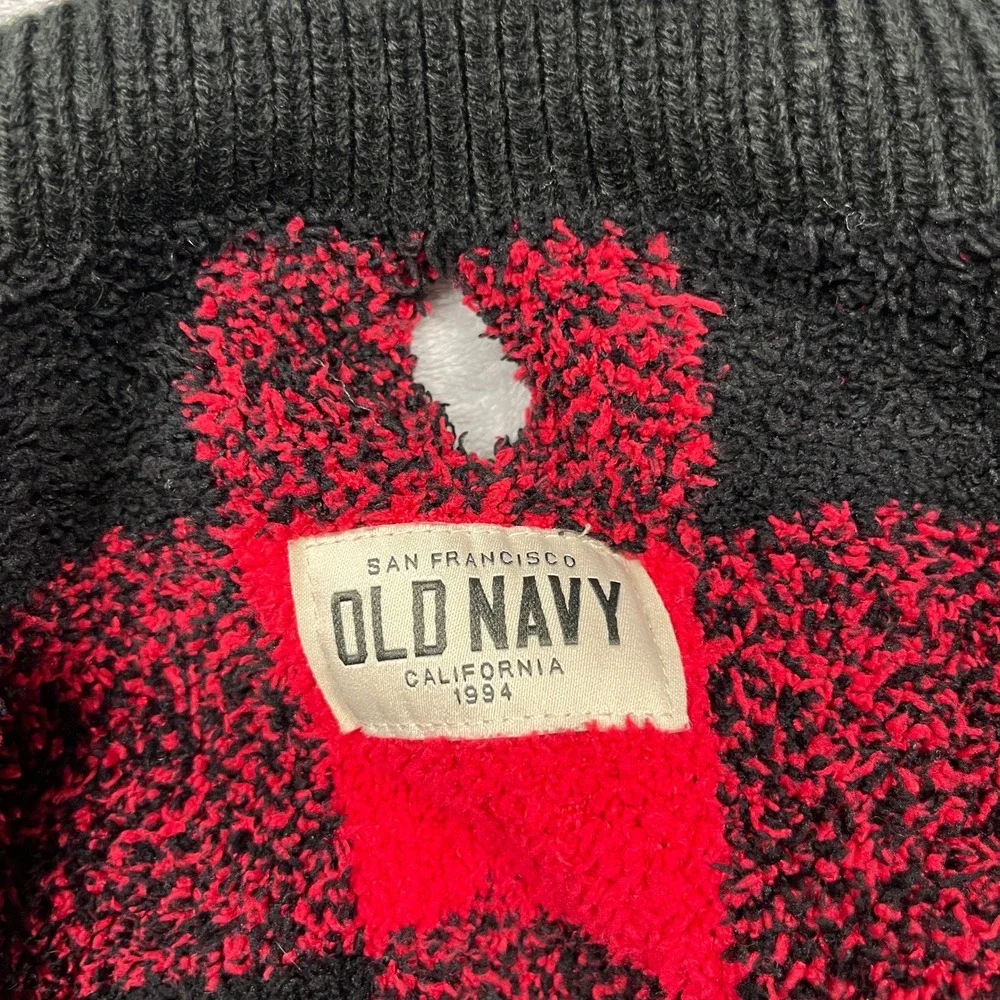 Old Navy Pet Sweater Large Red Black Buffalo Plaid Popcorn Knit Leash Hole‎